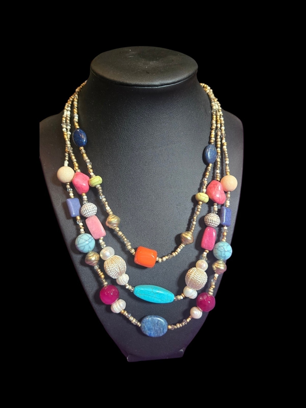 Chico's Multi-Color Beaded Layered Necklace with Gold-Tone Accents